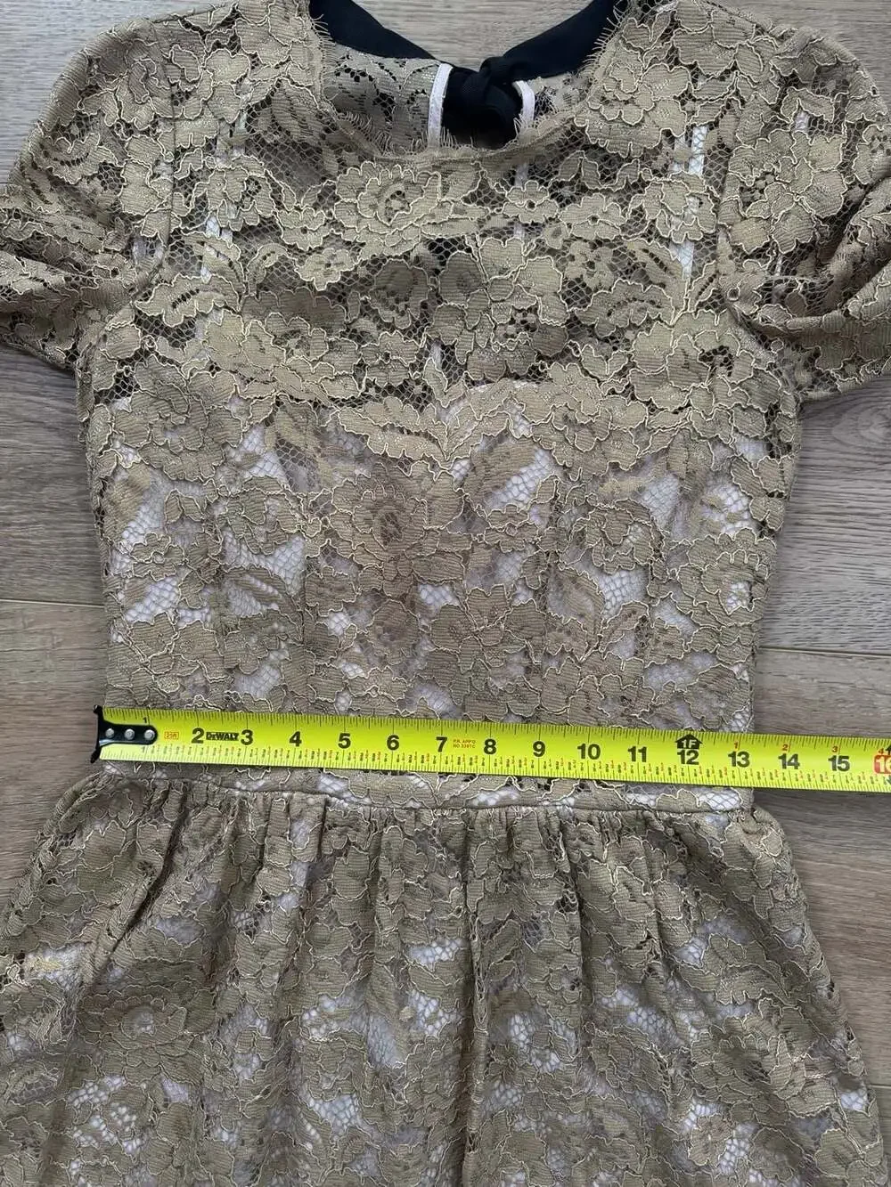 Boden Gold Metallic Lace Long Sleeve Midi Dress with Back Bow - Picture 5 of 16